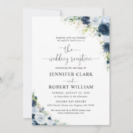 Invitación de recepción de boda floral azul marino