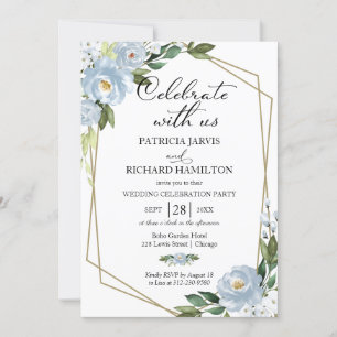 Invitación de recepción de boda floral azul polvor