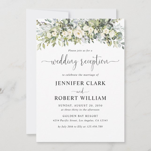 Invitación de recepción de boda floral blanca (Anverso)