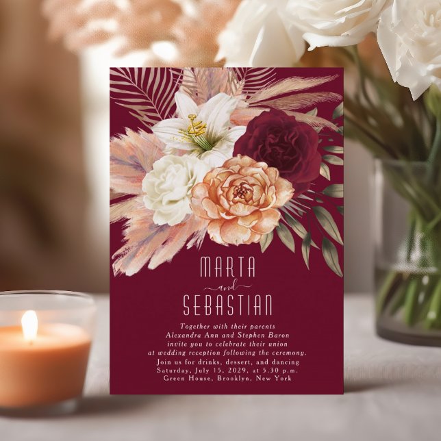 Invitación de recepción de boda floral borgoña (Subido por el creador)