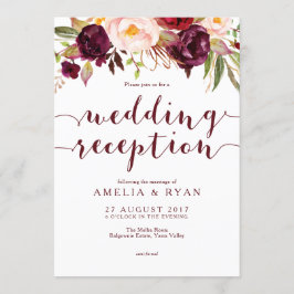 Invitación de recepción de boda floral borgoña