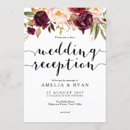 Invitación de recepción de boda floral Borgoña