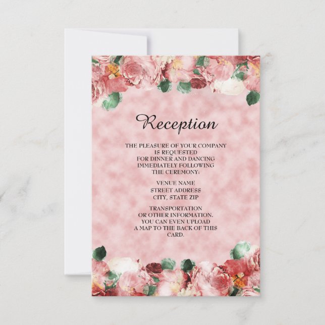 Invitación de recepción de boda floral rosa románt (Anverso)