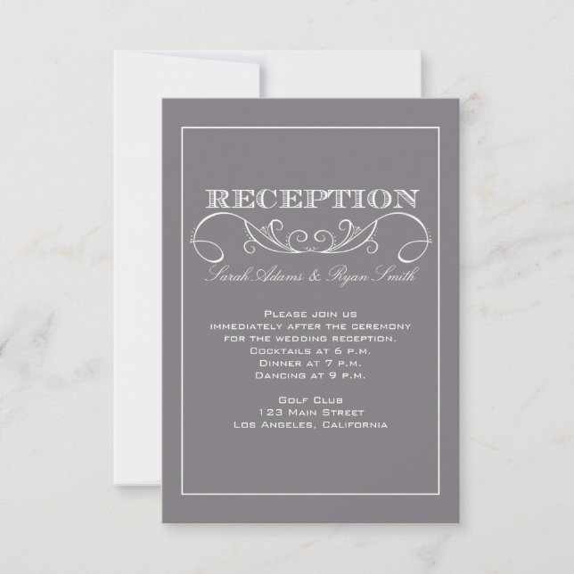 Invitación de recepción de boda gris moderna chic (Anverso)