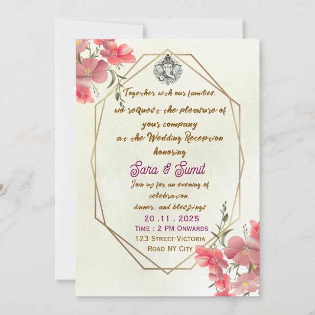 Invitación de recepción de boda india elegante (Anverso)