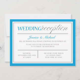 Invitación de recepción de boda moderna azul y gri