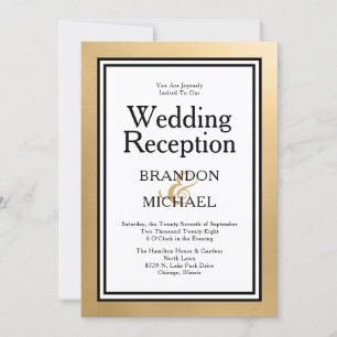 Invitación de recepción de boda moderna de oro ros