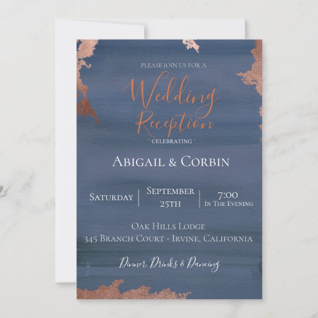 Invitación de recepción de boda Moody Blue (Anverso)