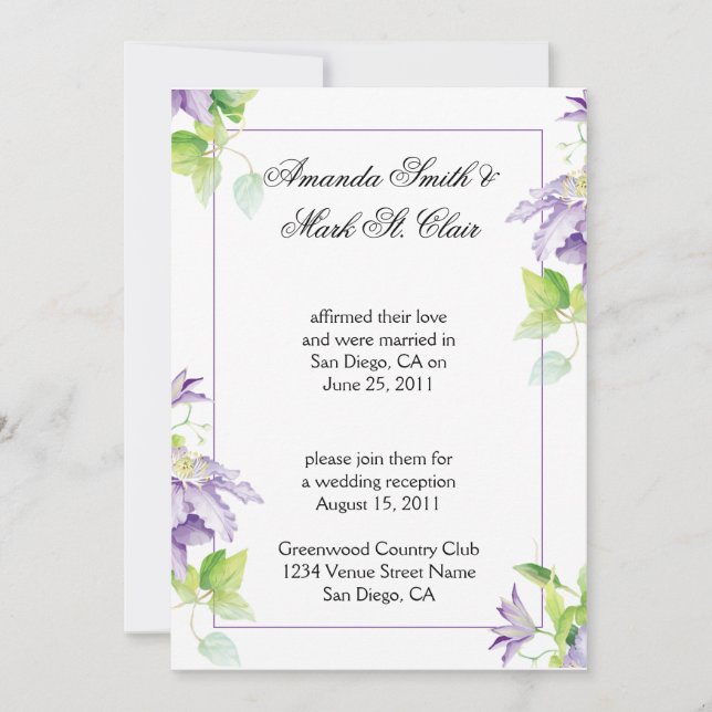 Invitación de recepción de boda posterior a la bod (Anverso)