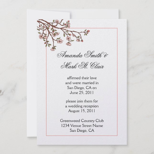 Invitación de recepción de boda posterior a la bod (Anverso)