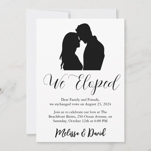 invitación de recepción de boda secreta en blanco  (Anverso)