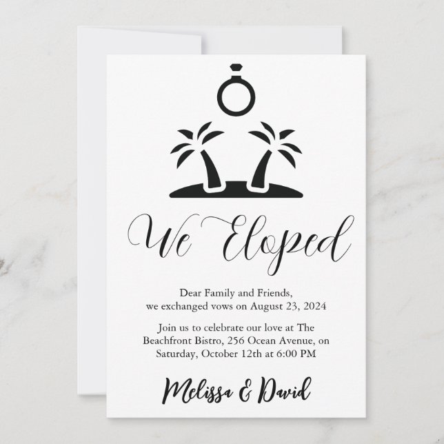 invitación de recepción de boda secreta en blanco  (Anverso)