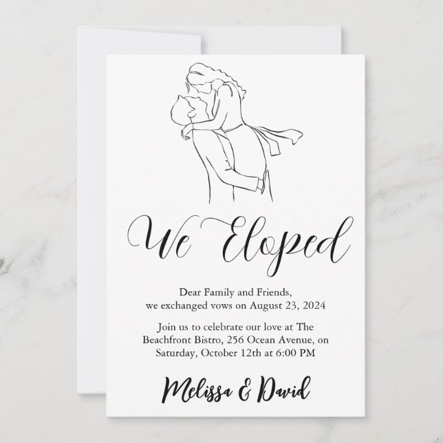 invitación de recepción de boda secreta en blanco  (Anverso)