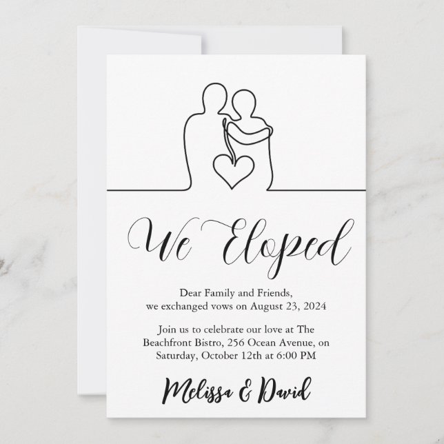 invitación de recepción de boda secreta en blanco  (Anverso)