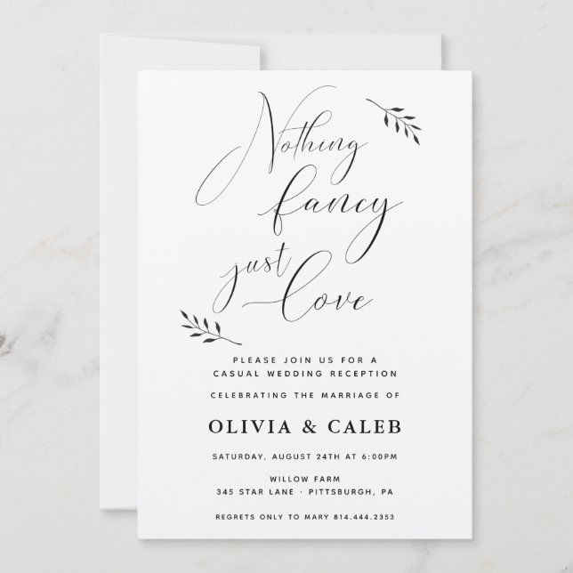 Invitación de recepción de boda sin lujos solo amo (Anverso)