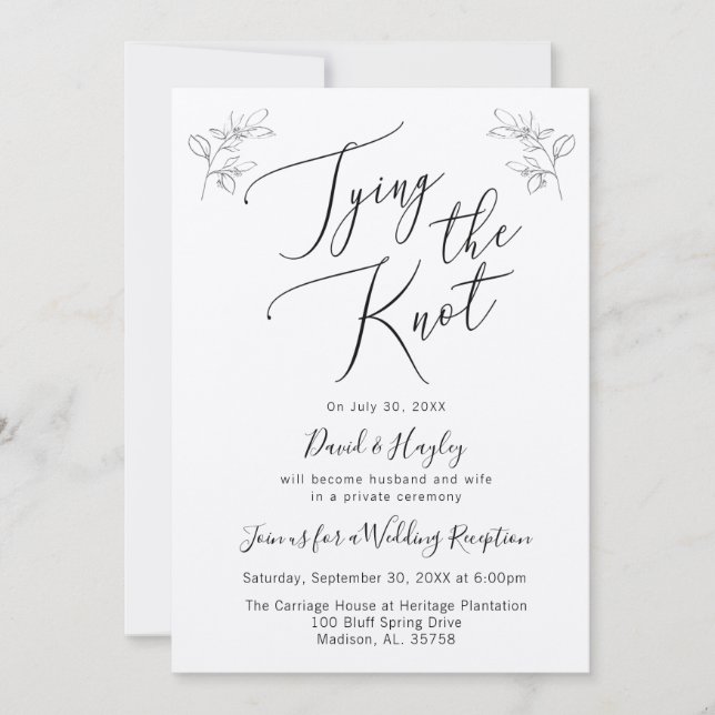 Invitación de recepción de boda 'Tying the Knot' (Anverso)
