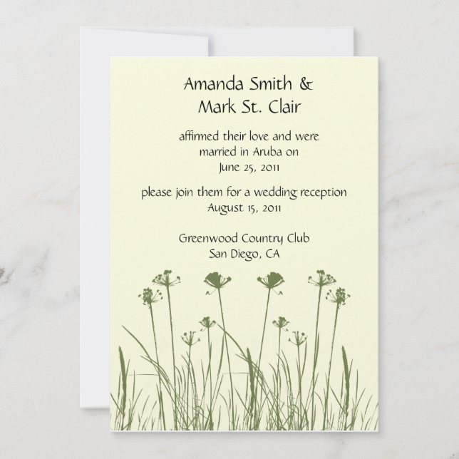 Invitación de recepción de boda verde y marfil (Anverso)