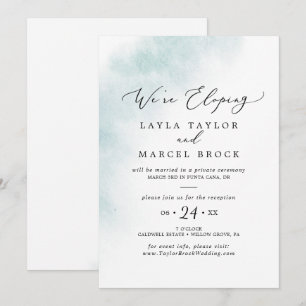 Invitación de recepción de elopamiento azul con té