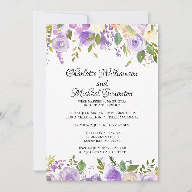 Invitación de recepción de elopamiento floral de m (Anverso)