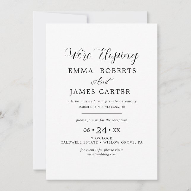 Invitación de Recepción de Elopement de Caligrafía (Anverso)