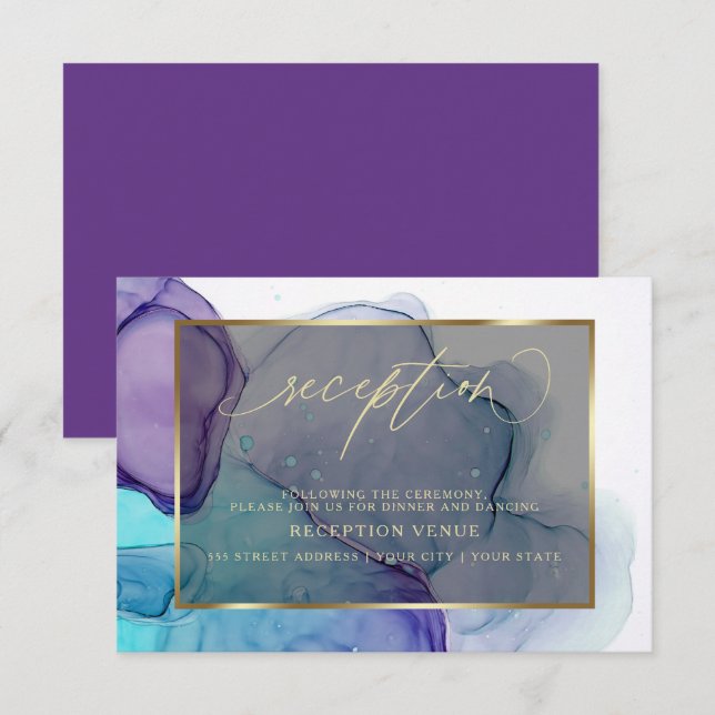 Invitación de Recepción Elegant Aqua y Deep Purple (Anverso / Reverso)