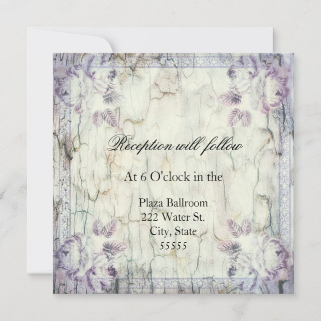 Invitación de recepción floral de madera (Anverso)