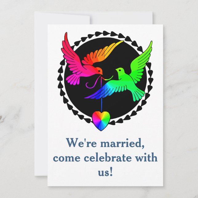 Invitación de recepción gay con palo de arcoiris (Anverso)