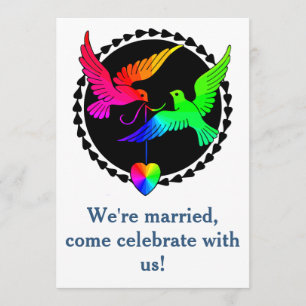 Invitación de recepción gay con palo de arcoiris