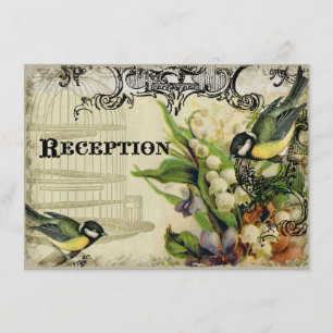 Invitación de Recepción, Jaula Floral de Pájaro Ca