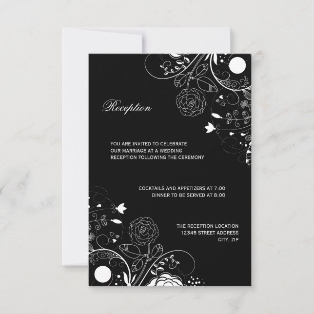 Invitación de recepción - Patrón floral negro/blan (Anverso)