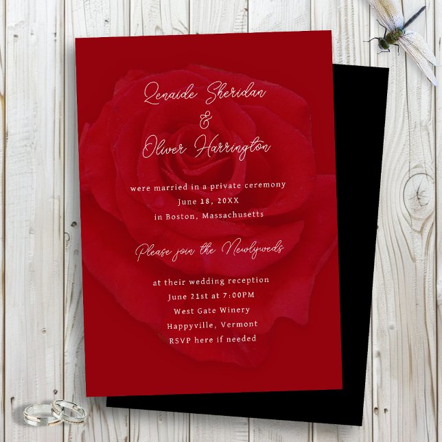 Invitación de recepción solo de rosa roja de boda (Subido por el creador)