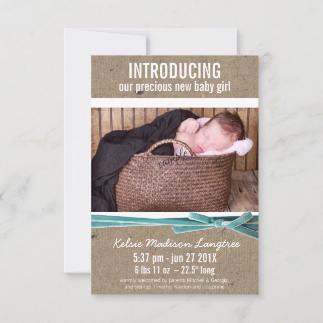 Invitación de recién nacido con foto grande (Anverso)