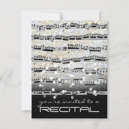 invitación de recital de notas musicales en blanco