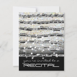invitación de recital de notas musicales en blanco