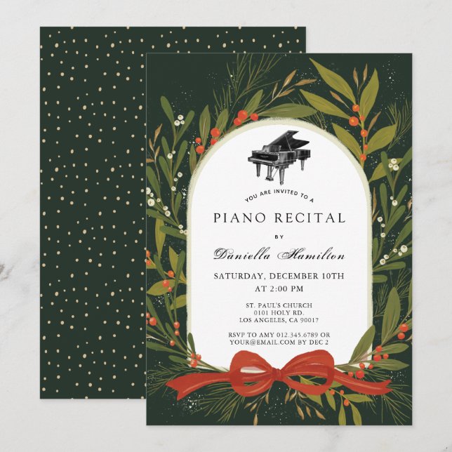 Invitación de Recital de Piano con Corona de Lazo  (Anverso / Reverso)