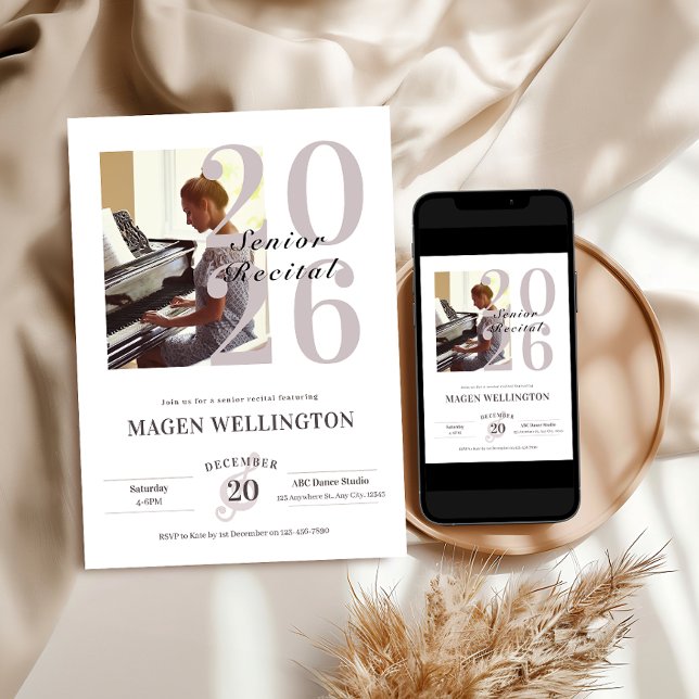 Invitación de Recital de Último Año con Clave de S (Custom Photo Minimalist Treble Clef Senior Recital Invitation)