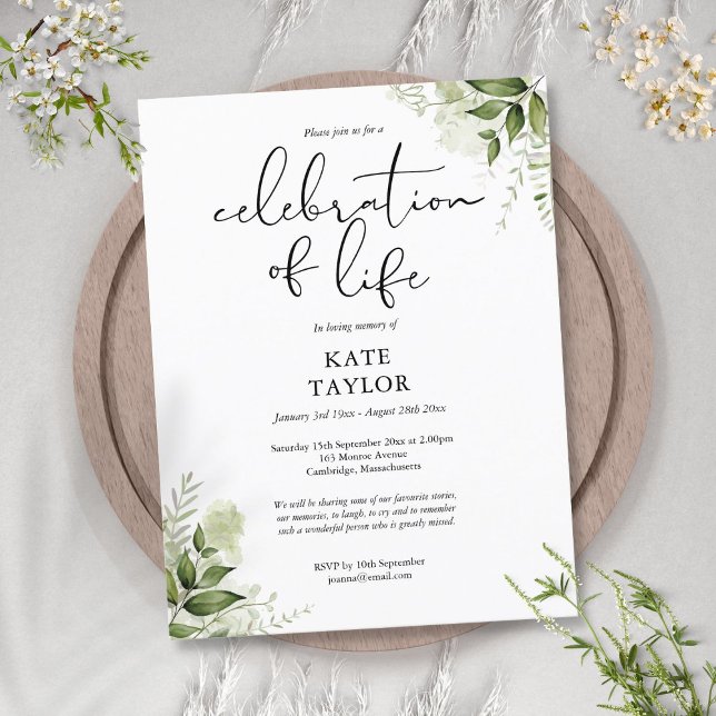 Invitación de recuerdo de celebración de la vida c (Greenery Celebration of Life Memorial Invitation)