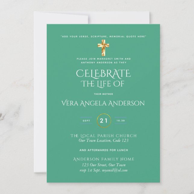 Invitación de Recuerdo de Funeral Católico Celebra (Anverso)