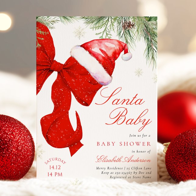 Invitación de Red Bow Santa Baby Shower (Subido por el creador)
