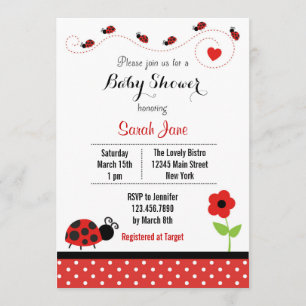 Invitación de Red Ladybug Baby Shower a Polkadot