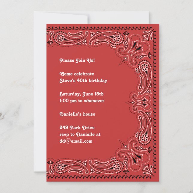 Invitación de Red Paisley Bandana (Anverso)