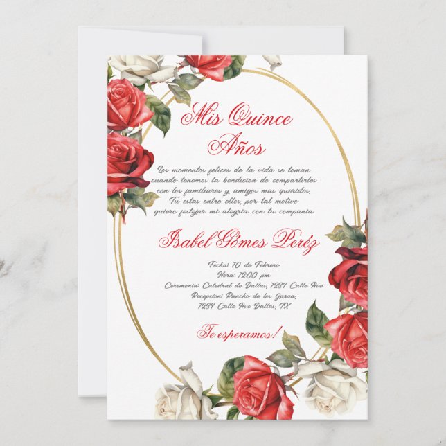 Invitación de Red Rose Quinceanera (Anverso)