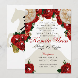 Invitación de Red Roses Charra Quinceañera