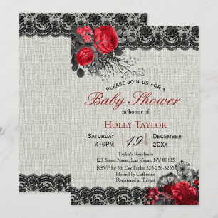 Invitación de Red Valentine Floral a Baby Shower