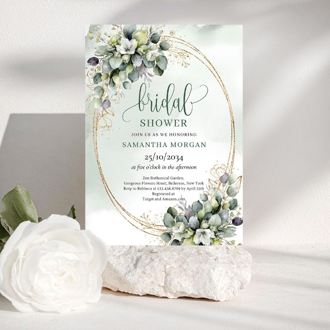 Invitación de Regader de Boda con Verde Acuarela (Watercolor Greenery Bridal Shower Invitation)