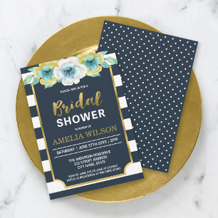 Invitación de Regader de Boda Floral Azul y Dorado