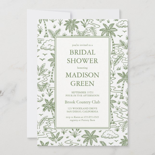 Invitación de regadera de boda con estampado de to (Anverso)