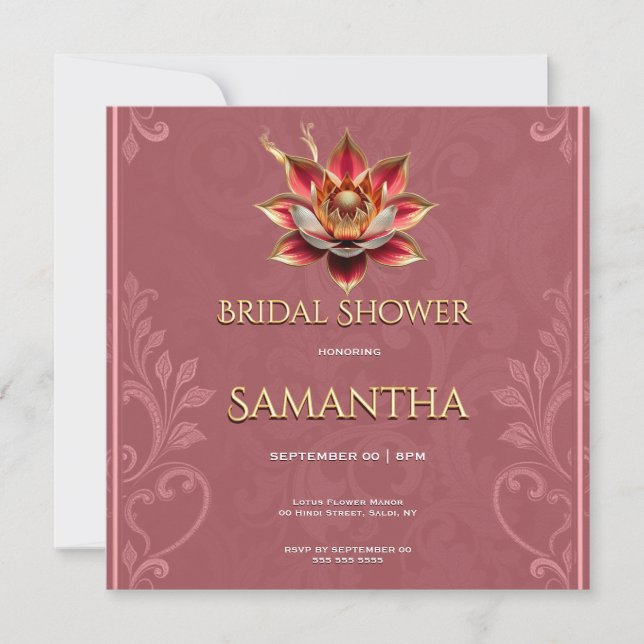 Invitación de Regadera de Boda de Loto de Oro Rosa (Anverso)