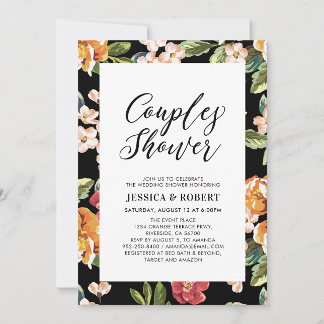Invitación de regadera de boda de parejas tropical (Anverso)