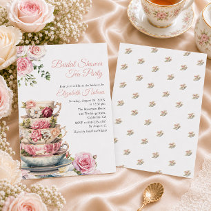 Invitación de Regadera de Boda de Taza de Té Flora